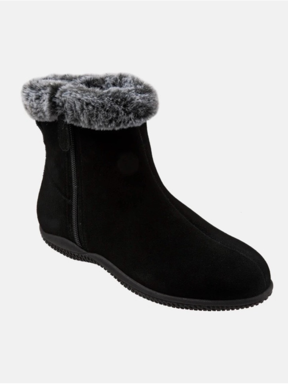 SoftWalk Black Ankle Boot with Gray Faux Fur Cuff